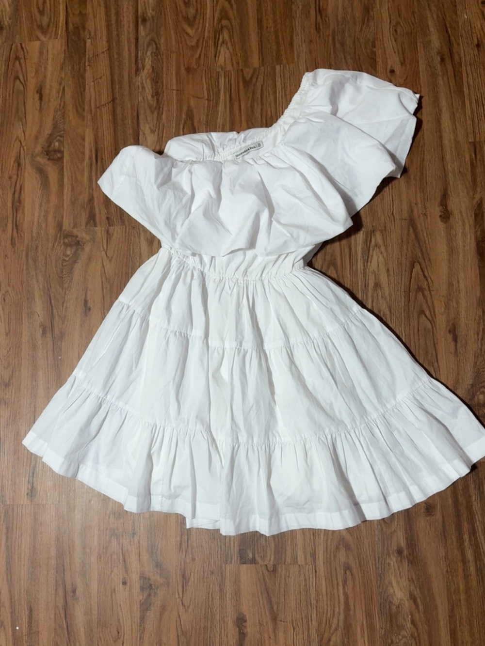 Abercrombie & Fitch White One-Shoulder Tiered Mini Dress